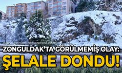 Zonguldak’ta görülmemiş olay: Şelale dondu