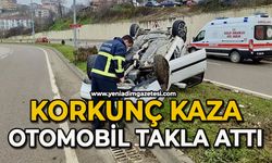 Korkunç kaza: Otomobil takla attı