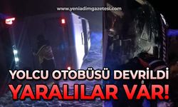 Yolcu otobüsü karlı yolda devrildi: 5 yaralı