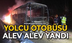 Seyir halindeki yolcu otobüsü alev alev yandı