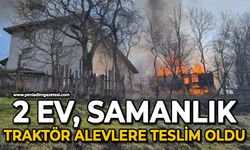 2 ev, samanlık ve traktör alevlere teslim oldu