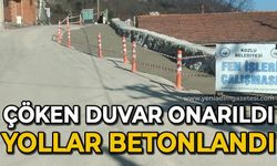 Çöken duvar onarıldı, yollar betonlandı