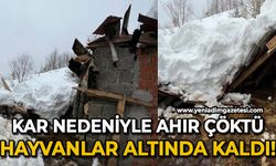 Kar nedeniyle ahır çöktü, hayvanlar altında kaldı