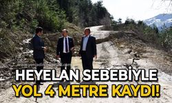 Heyelan sebebiyle yol 4 metre kaydı