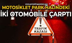 Motosiklet park halindeki iki otomobile çarptı: 2 yaralı