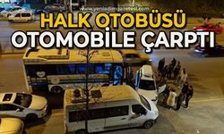 Halk otobüsü otomobile çarptı