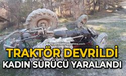 Traktör devrildi: Kadın sürücü yaralandı