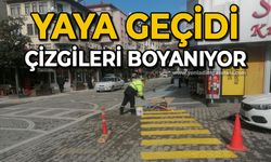 Yaya geçidi çizgileri boyanıyor