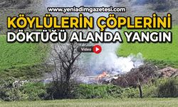 Köylülerin çöplerini döktüğü alanda yangın