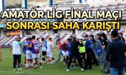 Amatör lig final maçı sonrası saha karıştı