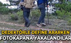 Dedektörle define arayan 2 kişi fotokapana yansıdı