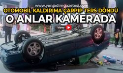 Otomobil kaldırıma çarpıp ters döndü: O anlar kamerada