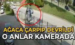Otomobil ağaca çarpıp devrildi: O anlar kamerada