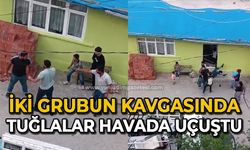 İki grubun kavgasında tuğlalar havada uçuştu