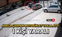 Araca çarpan motosiklet takla attı 1 kişi yaralı