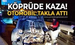 Otomobil köprü üzerinde takla attı, sürücü yara almadan kurtuldu