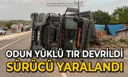 Odun yüklü tır devrildi, sürücü yaralandı