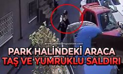 Park halindeki araca taş ve yumruklarla saldırdı