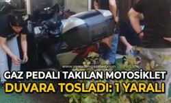 Gaz pedalı takılan motosiklet işyerinin duvarına tosladı: 1 yaralı