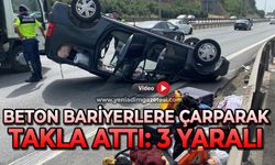 Beton bariyere çarparak takla atan araç ters döndü: 3 yaralı