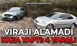 Virajı alamayan otomobil park halindeki araca çarptı: 4 yaralı