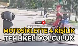 Motosiklette 4 kişilik tehlikeli yolculuk kamerada