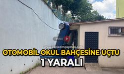 Otomobil okul bahçesine uçtu 1 yaralı