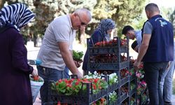 Mezarlıklarda çiçek dağıtımı yapıldı
