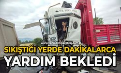 Sıkıştığı yerde dakikalarca yardım bekledi
