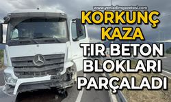 Tır, karayolları binasını teğet geçti: 1 tonluk beton blokları parçaladı