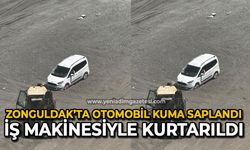 Zonguldak’ta Otomobil Kuma Saplandı, İş Makinesiyle Kurtarıldı