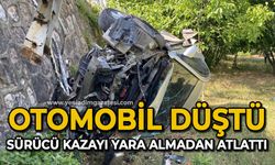 Otomobil düştü: Sürücü kazayı yara almadan atlattı