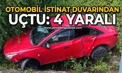 Otomobil istinat duvarından ağaçlık alana uçtu: 4 yaralı