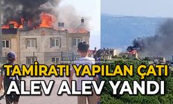 Tamiratı yapılan çatı alev alev yandı