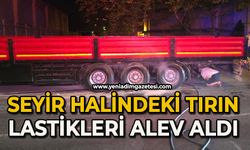 Seyir halindeki tırın lastikleri alev aldı