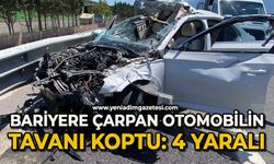 Bariyere çarpan otomobilin tavanı koptu: 4 yaralı