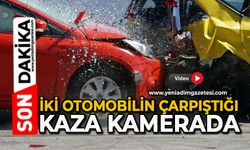 İki otomobilin çarpıştığı kaza kamerada