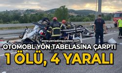 Otomobil yön tabelasına çarptı: 1 ölü, 4 yaralı