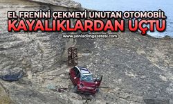 El frenini çekmeyi unutan otomobil kayalıklardan uçtu
