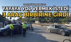 Yayaya yol vermek istedi, 3 araç birbirine girdi