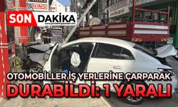 Otomobiller iş yerlerine çarparak durabildi: 1 yaralı