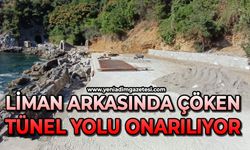 Liman arkasında çöken tünel yolu onarılıyor