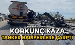 Tanker bariyerlere girip makasladı, ardından alev aldı