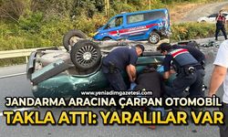 Jandarma aracıyla çarpışan otomobil takla attı: Yaralılar var
