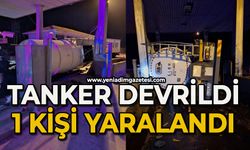 Tanker gişelere çarpıp devrildi: 1 yaralı