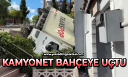 Kamyonet bahçeye uçtu