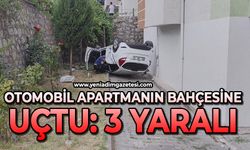 Otomobil apartmanın bahçesine uçtu: 3 yaralı