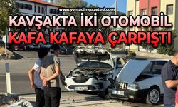 Kavşakta 2 otomobil kafa kafaya çarpıştı
