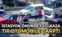 İstasyon önünde feci kaza: Tır otomobile çarptı