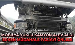 Mobilya yüklü kamyon alev aldı: Erken müdahale faciayı önledi